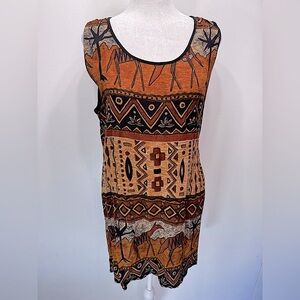 Vintage 80s Tribal Boho Tank Tunic Bila Slit Sides Southwestern Hippie Medium
